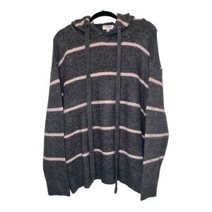 Umgee Oversized Charcoal and Blush Knit hooded Sweater